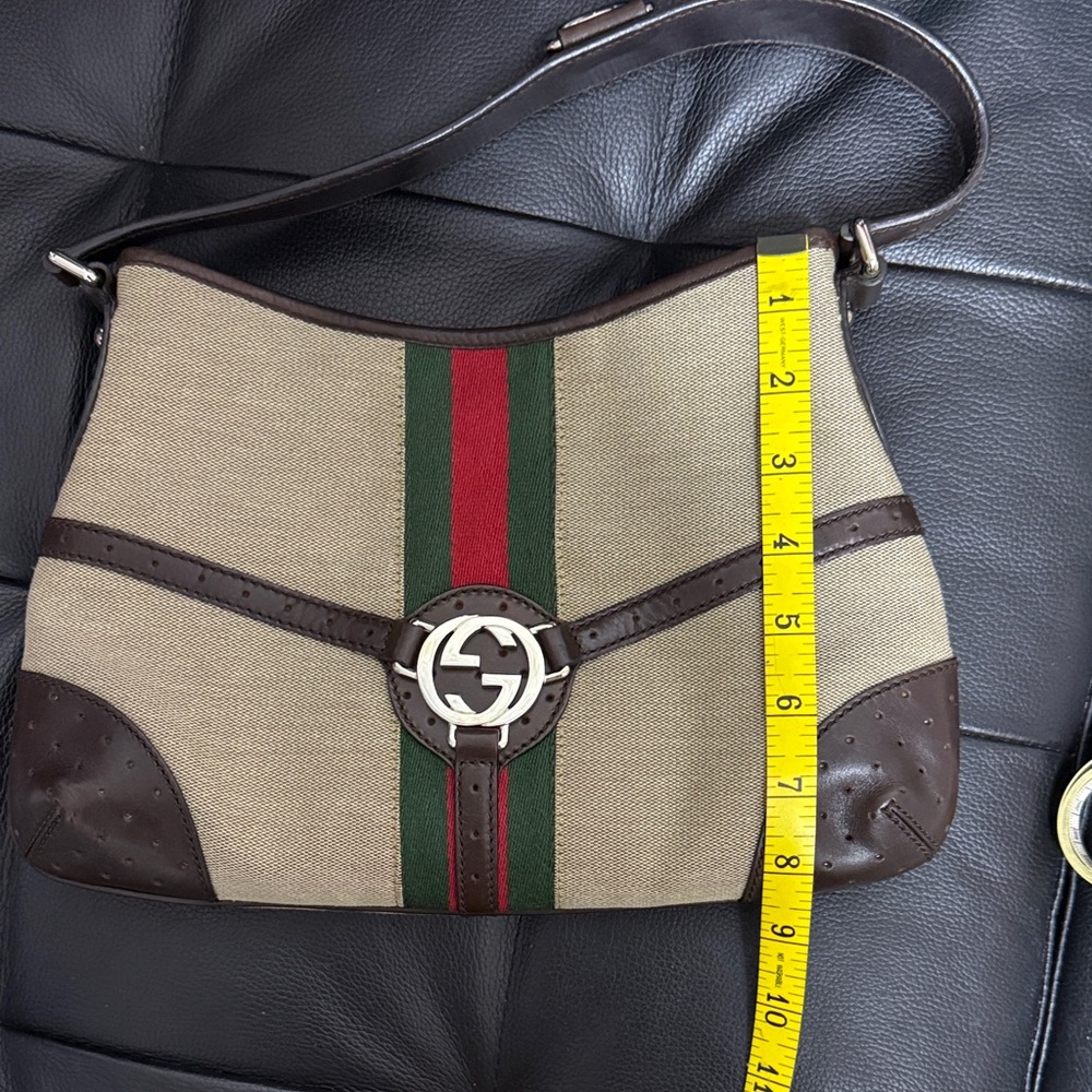 Gucci Beige, Green, Red and Dark Brown Shoulder Bag Jackie O - Picture 12 of 14